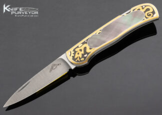 Warren Osborne Custom Knife Tim George Engraved Damascus Black Lip Pearl Interframe Lockback 13267