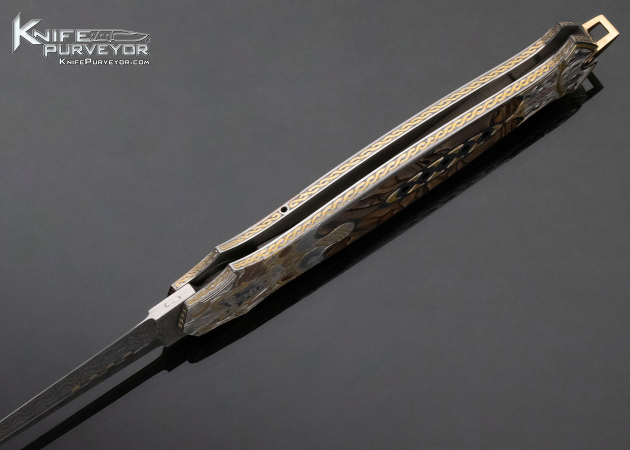 Warren Osborne Custom Knife Jon Robyn Engraved Lockback Automatic Model 34 Dagger with Mike Norris Ladder Pattern Damascus - Image 7