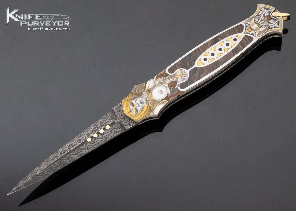 Warren Osborne Custom Knife Folding Knife Lockback Model 34 Dagger Mike Norris Ladder Pattern Damascus 12612
