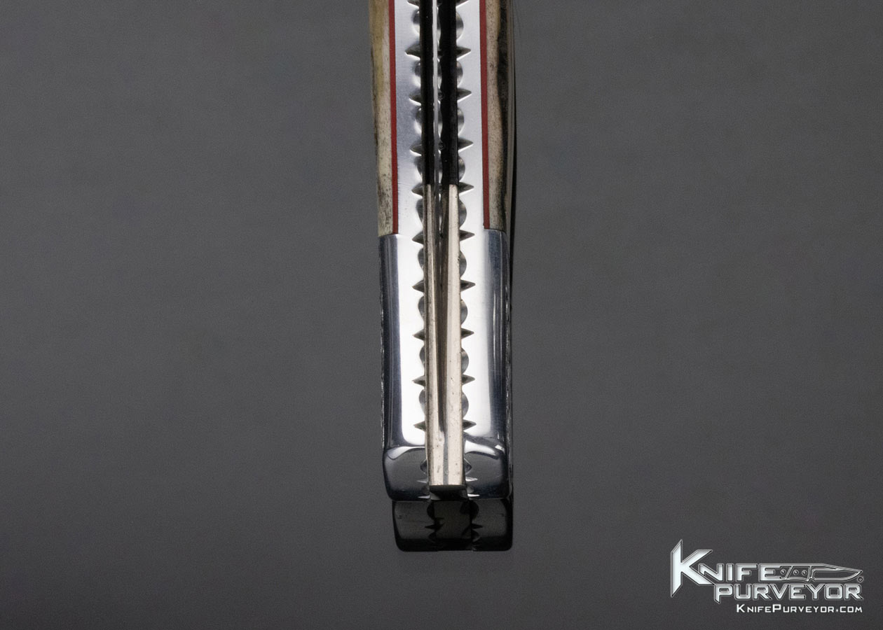 Pat Crawford Custom Knife Engraved Aluminum Frame Stag Scale Release Automatic - Image 8