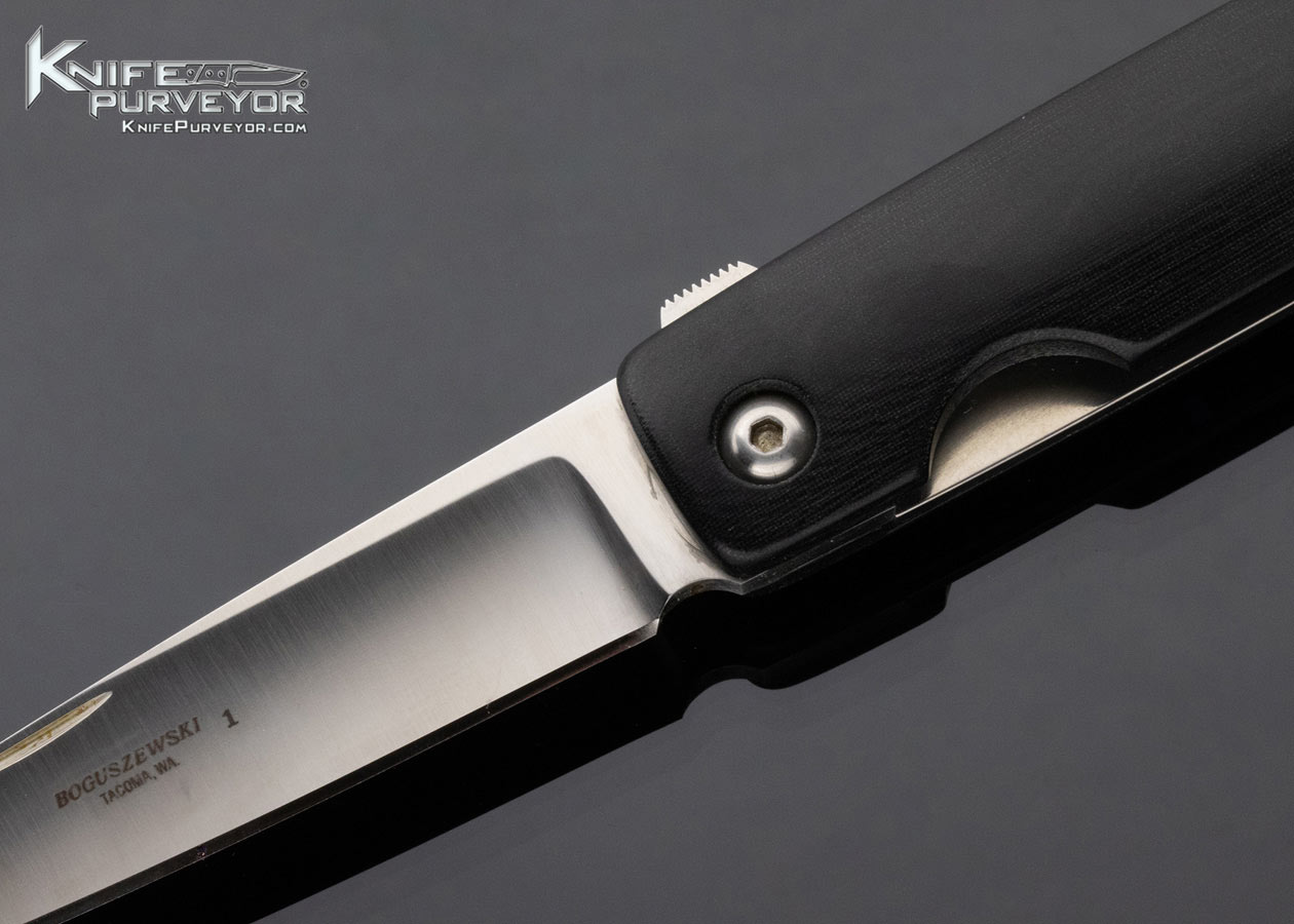 Phil Boguszewski Custom Knife Black Micarta Spike #1 Front Flipper Linerlock - Image 2