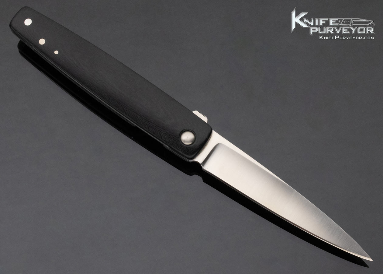 Phil Boguszewski Custom Knife Black Micarta Spike #1 Front Flipper Linerlock - Image 3