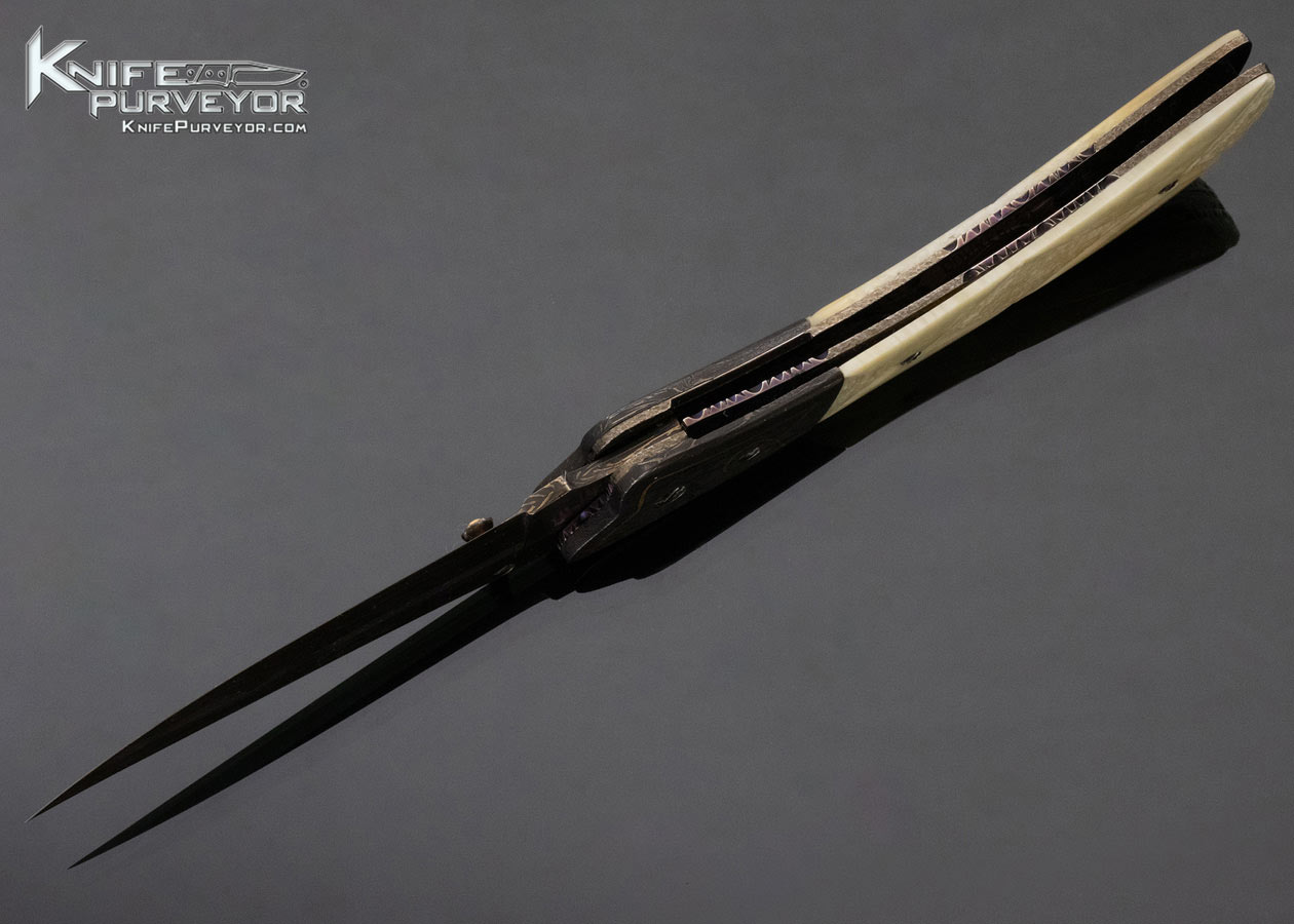 Rick Dunkerley Custom Knife Carved Mammoth and Damascus Linerlock - Image 7