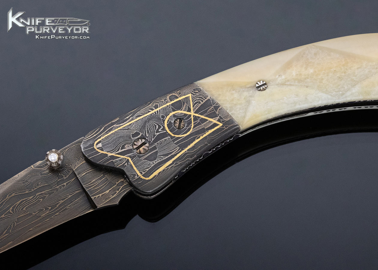Rick Dunkerley Custom Knife Carved Mammoth and Damascus Linerlock - Image 2