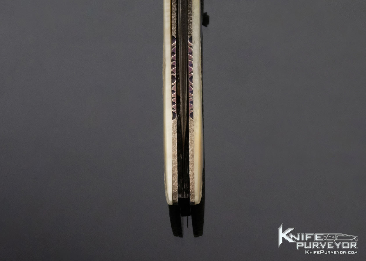 Rick Dunkerley Custom Knife Carved Mammoth and Damascus Linerlock - Image 8