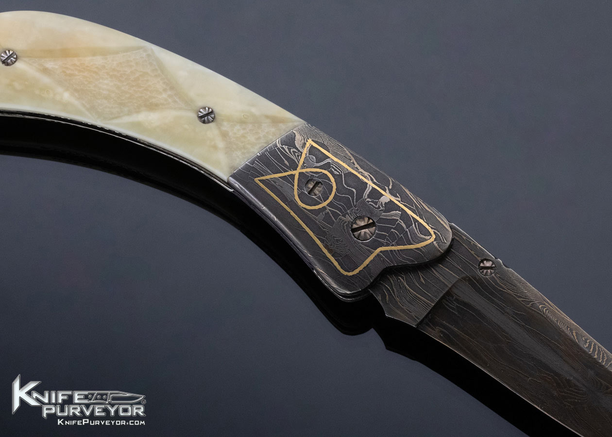 Rick Dunkerley Custom Knife Carved Mammoth and Damascus Linerlock - Image 4