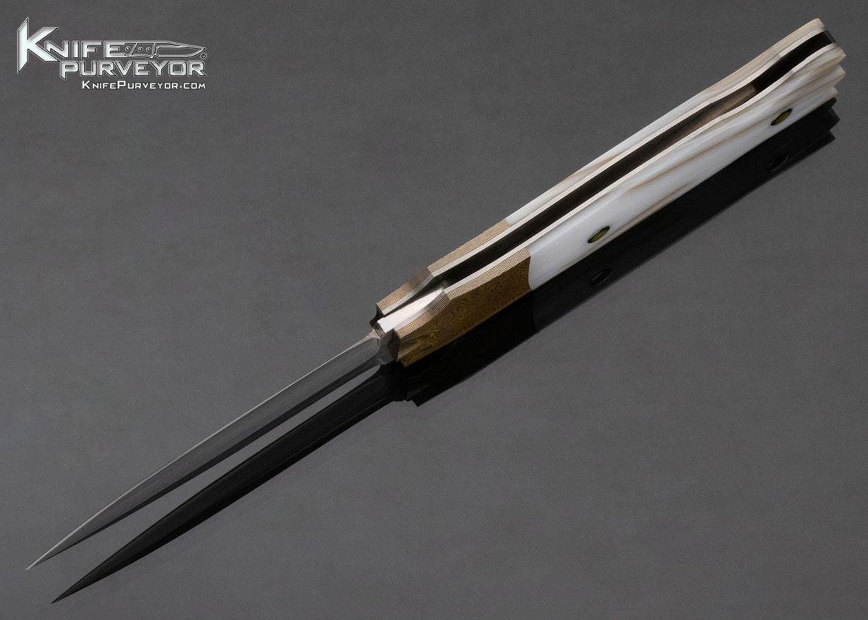 W.D. Pease Custom Knife Pearl Shell and Mokume Lockback Dagger - Image 7
