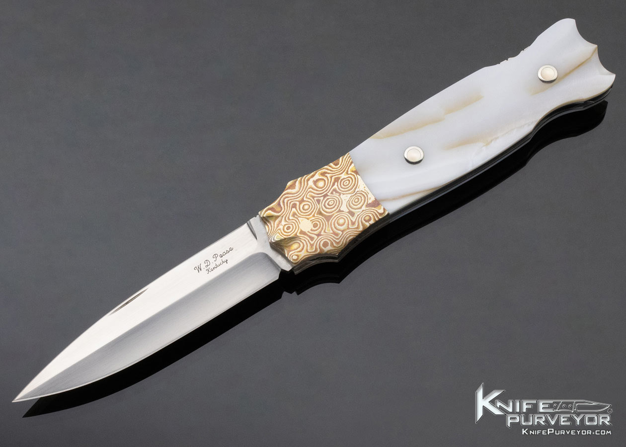 W.D. Pease Custom Knife Pearl Shell and Mokume Lockback 11448