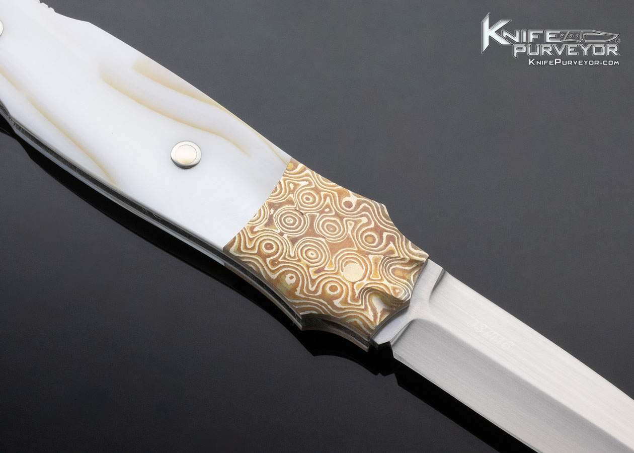 W.D. Pease Custom Knife Pearl Shell and Mokume Lockback Dagger - Image 4