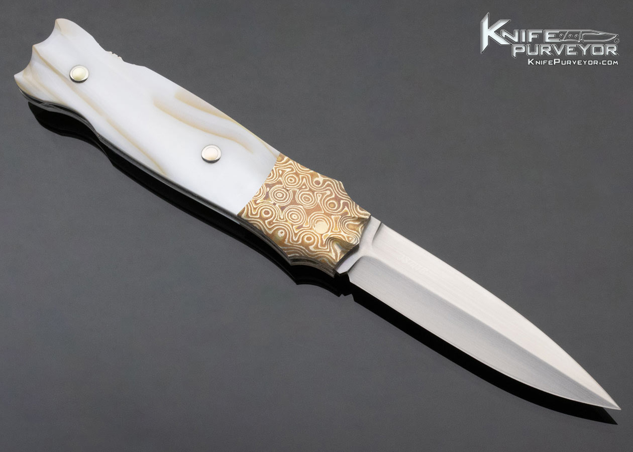 W.D. Pease Custom Knife Pearl Shell and Mokume Lockback Dagger - Image 3