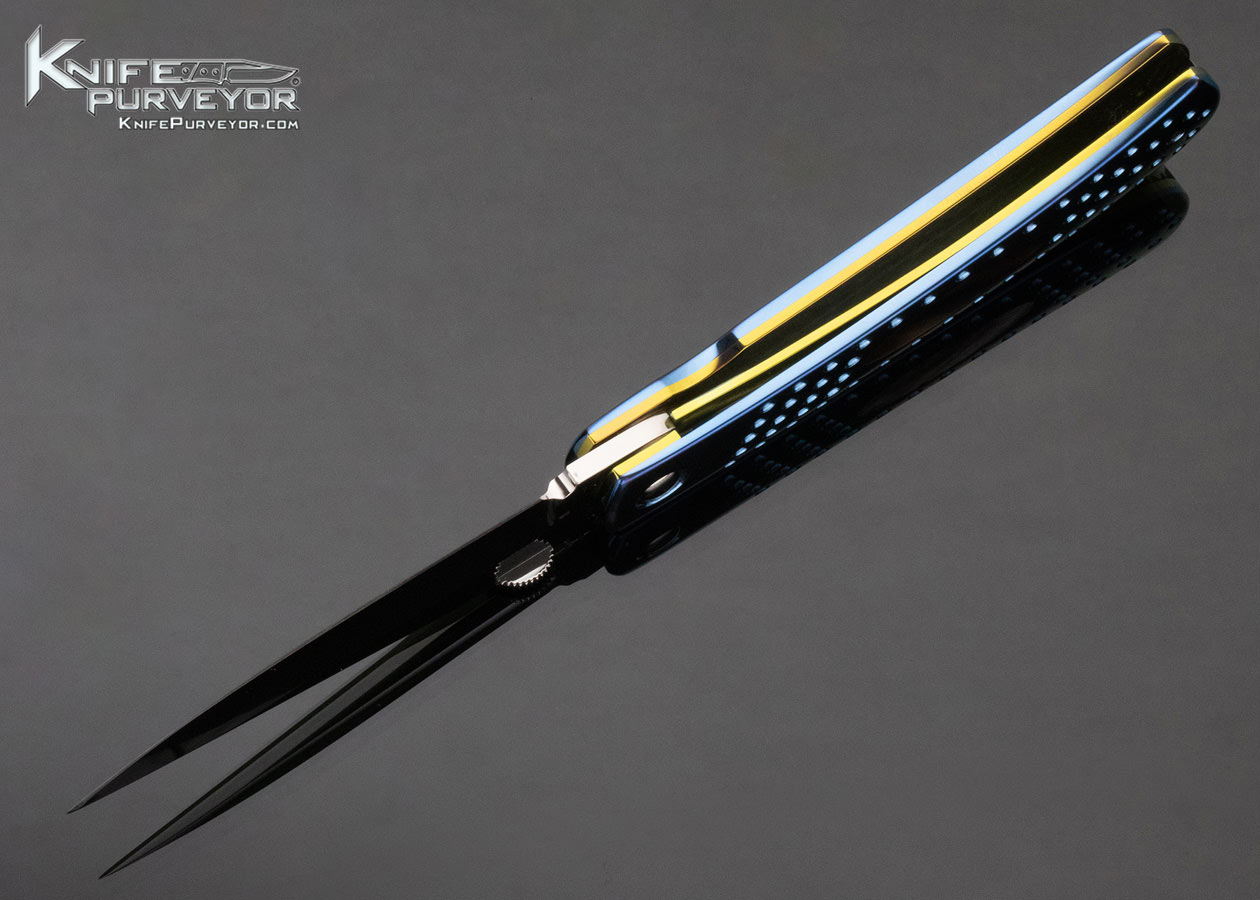 Phil Boguszewski Custom Knife Blue Anodized Titanium Black Lip Pearl Interframe Linerlock #1 - Image 7