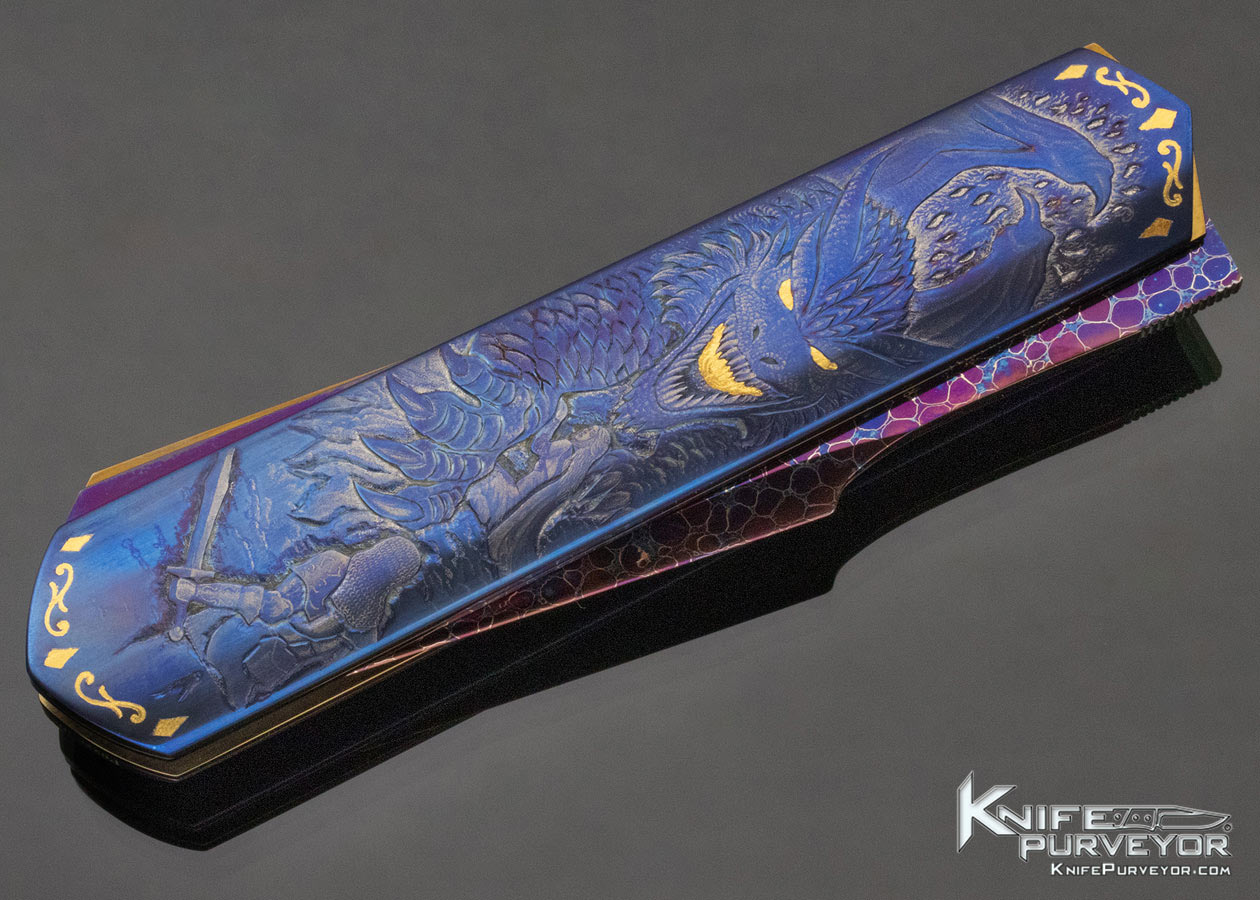 Claudio Riboni Custom Knife Daniele Pozzi Carved Blue Dragon