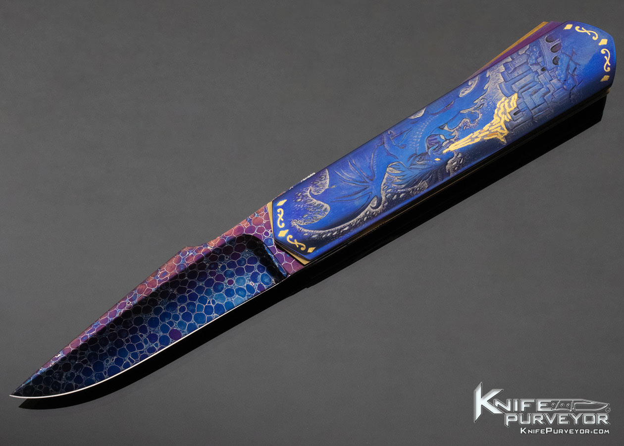 Claudio Riboni Custom Knife Daniele Pozzi Carved Blue Dragon