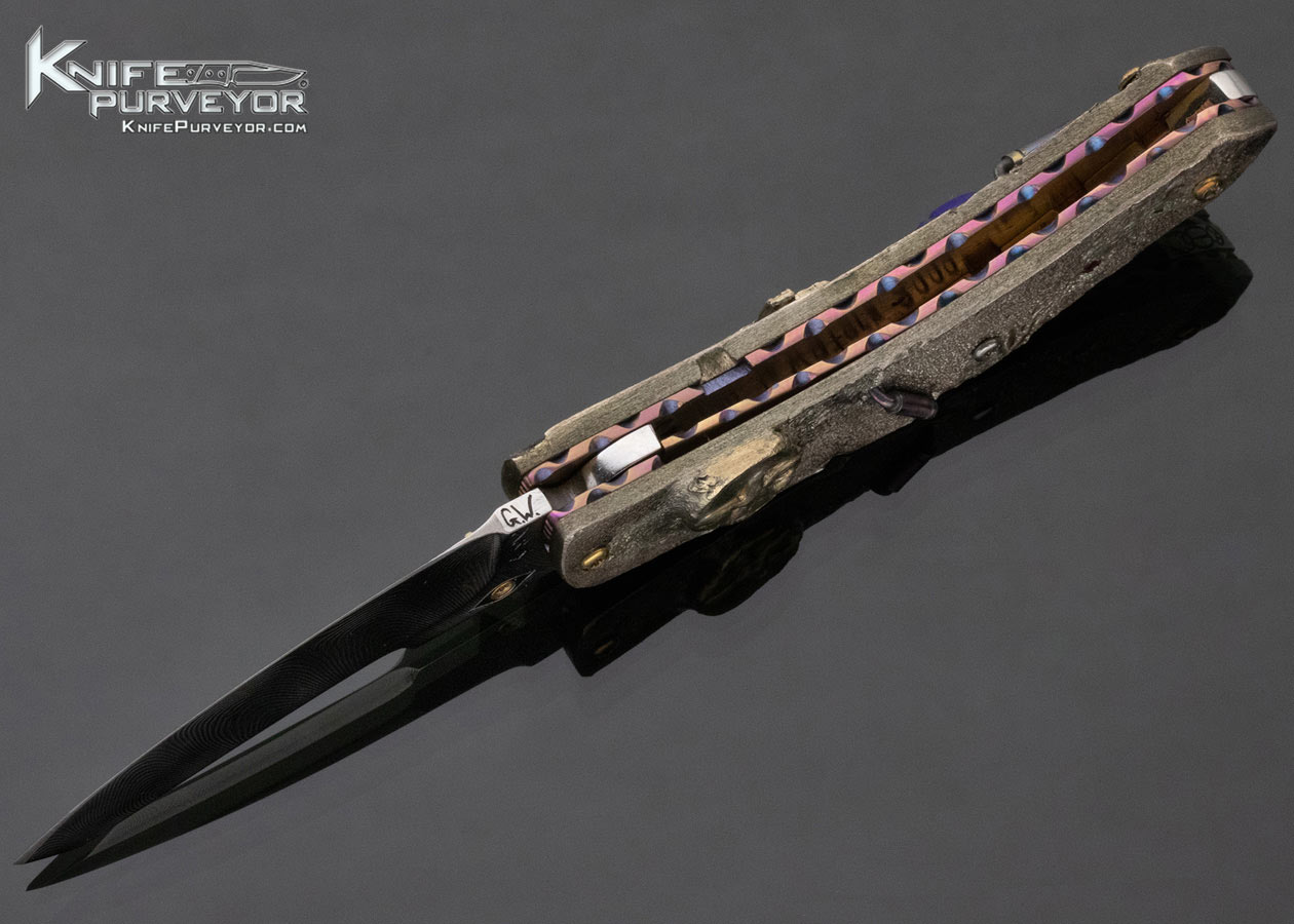 Glenn Waters Custom Knife Damasteel Carved Egyptian Linerlock Published in David Darom's "Great Collections" Book - Image 7