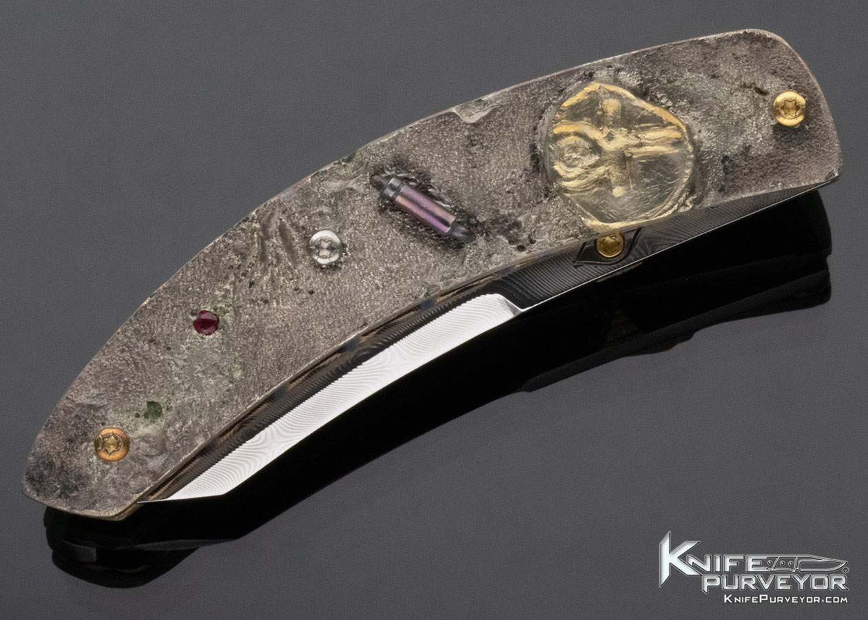 Glenn Waters Custom Knife Damasteel Carved Egyptian Linerlock Published in David Darom's "Great Collections" Book - Image 5