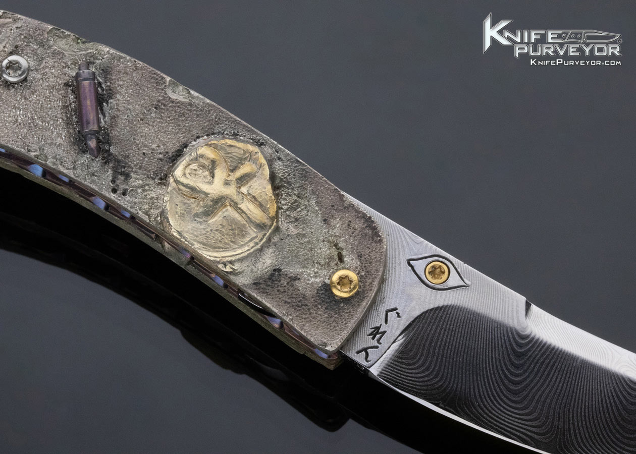 Glenn Waters Custom Knife Damasteel Carved Egyptian Linerlock Published in David Darom's "Great Collections" Book - Image 4
