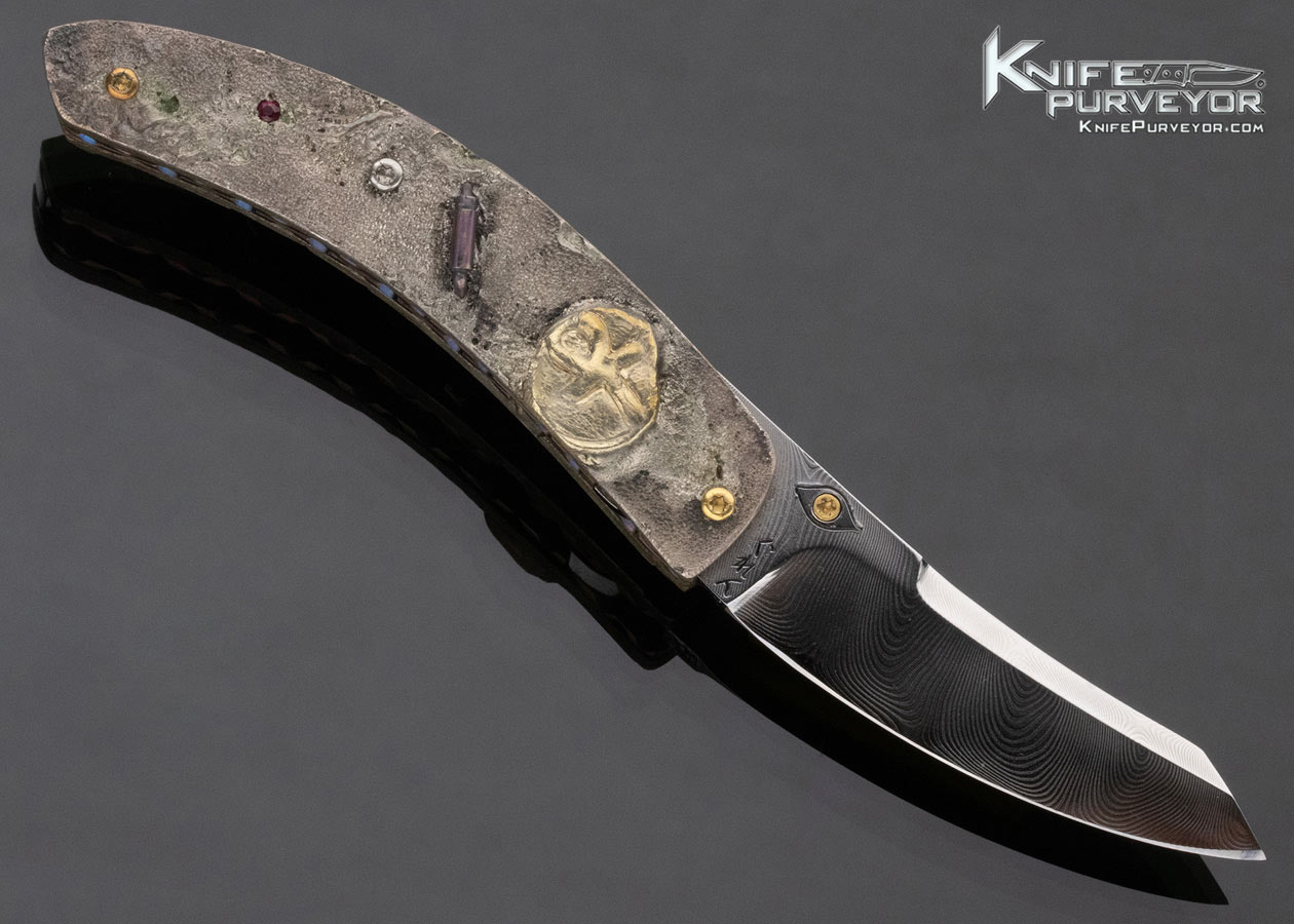 Glenn Waters Custom Knife Damasteel Carved Egyptian Linerlock Published in David Darom's "Great Collections" Book - Image 3