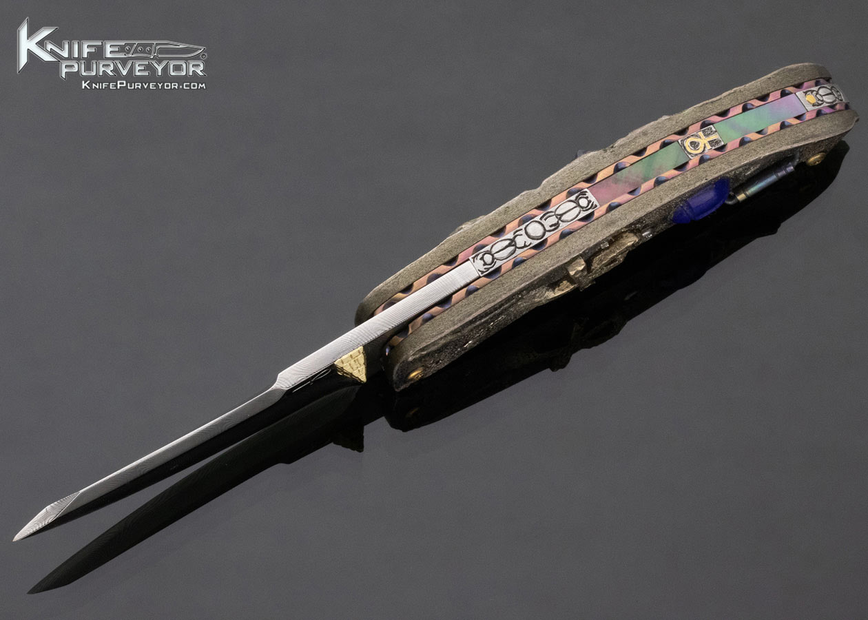 Glenn Waters Custom Knife Damasteel Carved Egyptian Linerlock Published in David Darom's "Great Collections" Book - Image 6