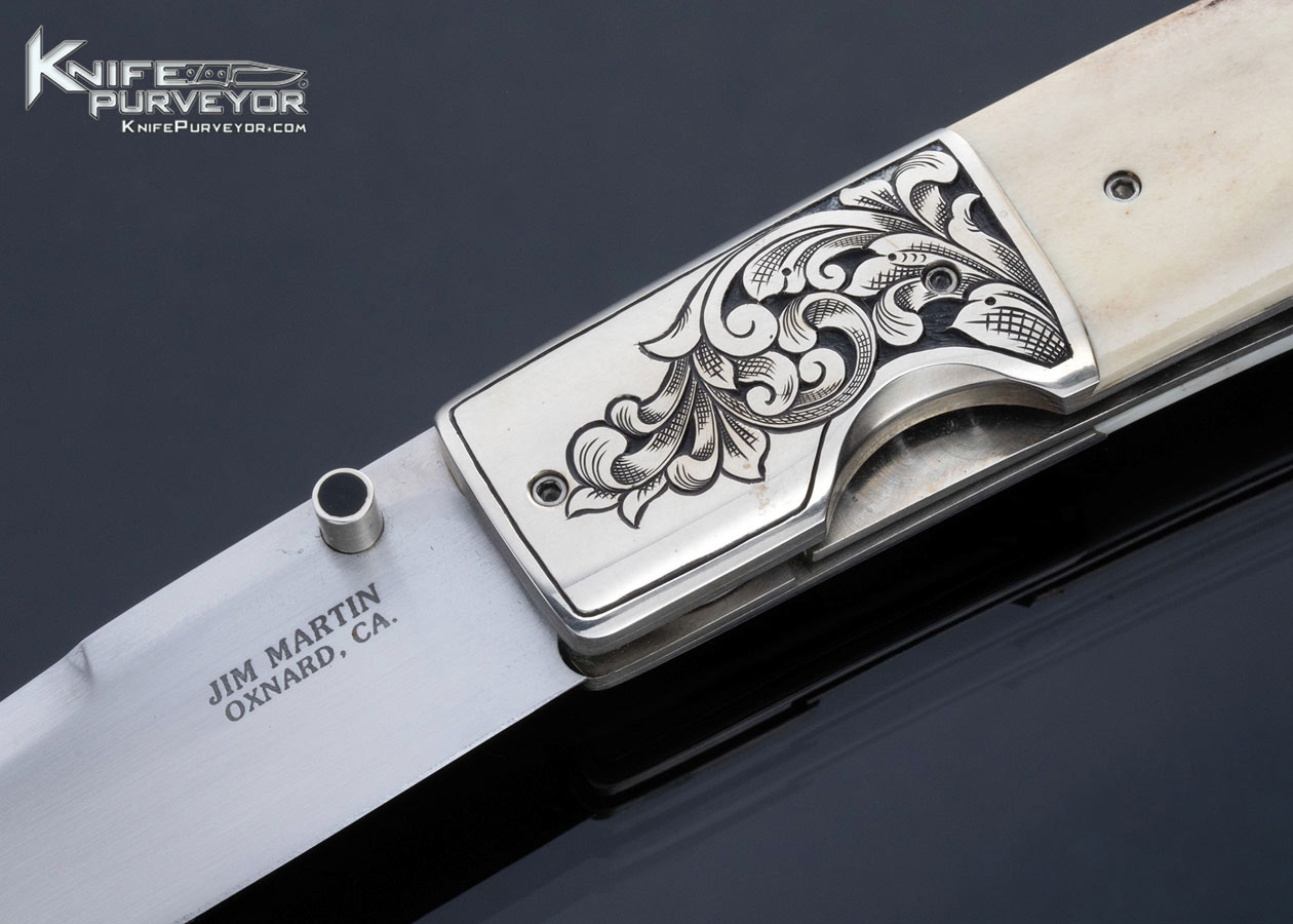 Jim Martin Custom Knife Sole Authorship Engraved Nickel Silver and Stag - Image 2