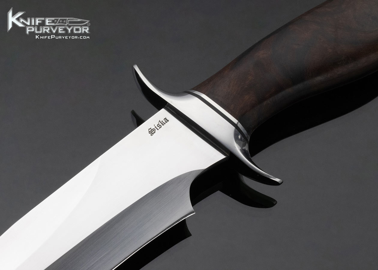 Jim Siska Custom Knife Burlwood and Stainless Steel Take Down Fighter - Image 2