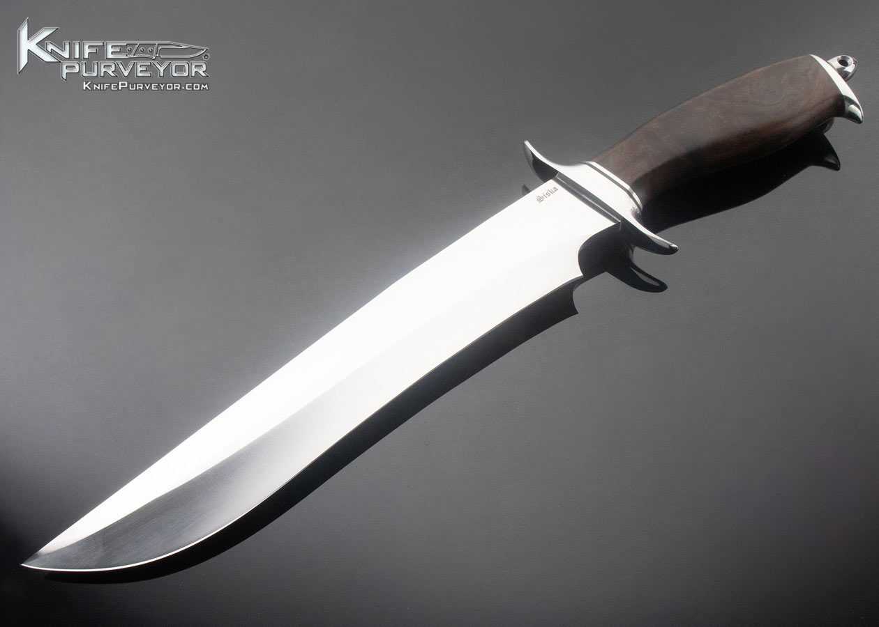 Jim Siska Custom Knife Burlwood and Stainless Steel Take Down Fighter 12631