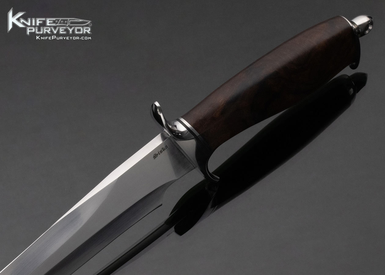 Jim Siska Custom Knife Burlwood and Stainless Steel Take Down Fighter - Image 4