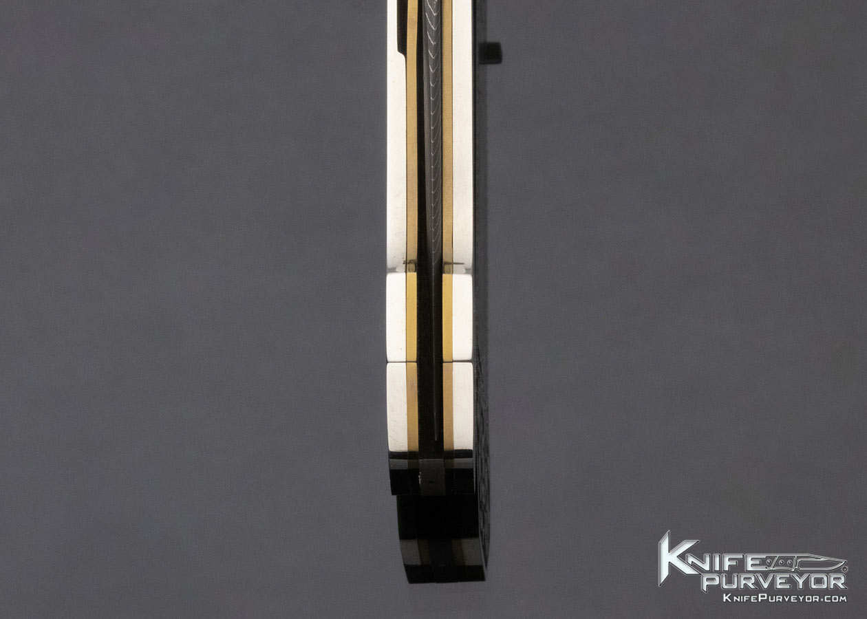 Jim Sornberger Custom Knife Damascus Bladed Sole Authorship Engraved Gold Quartz Interframe Linerlock - Image 8