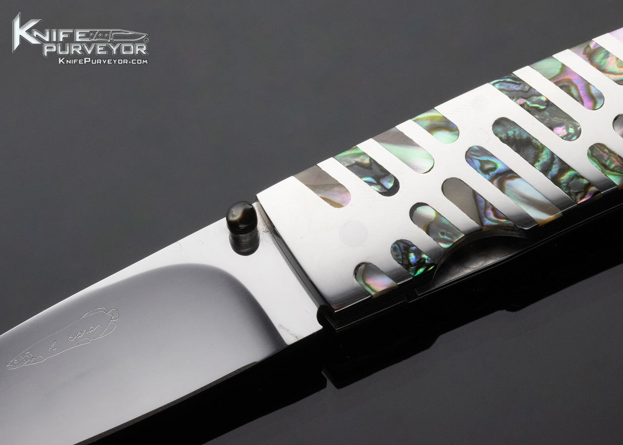 Koji Hara Custom Knife Abalone Inlaid Linerlock - Image 2