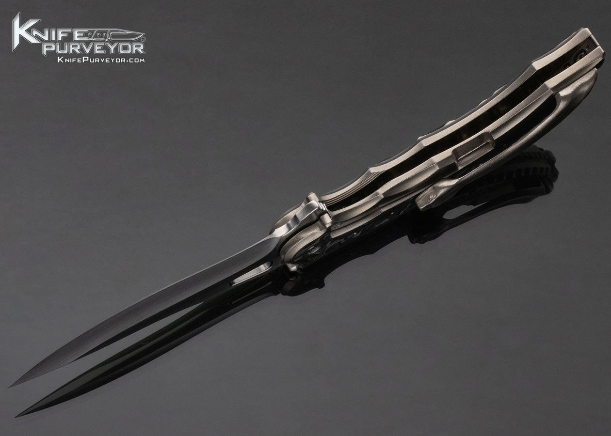 Rick Lala Custom Knife Purple Anodized Titanium Frame Lock Flipper Engraved by Rudy Lala with Marble Carbon Fiber - Image 7