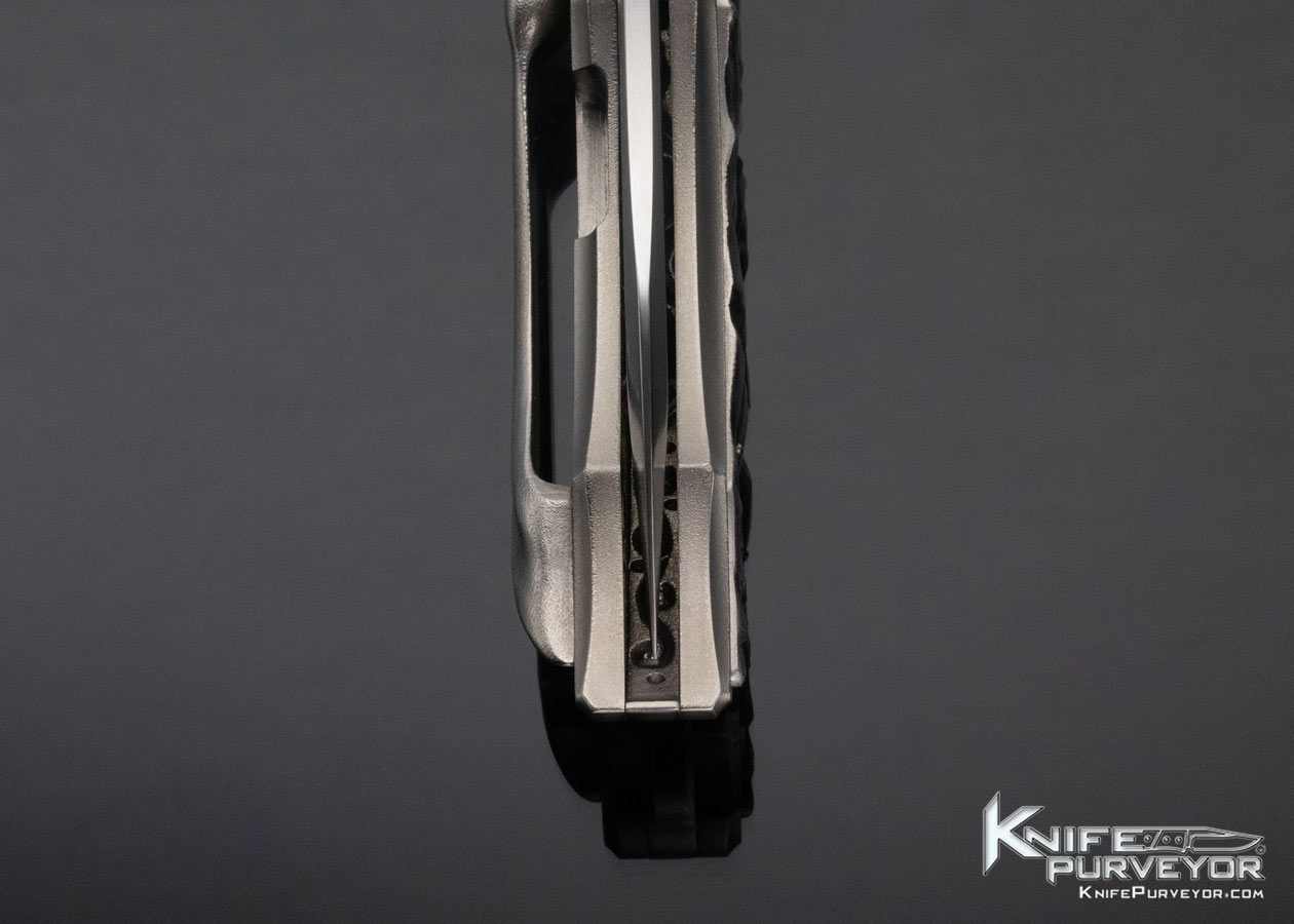 Rick Lala Custom Knife Purple Anodized Titanium Frame Lock Flipper Engraved by Rudy Lala with Marble Carbon Fiber - Image 8