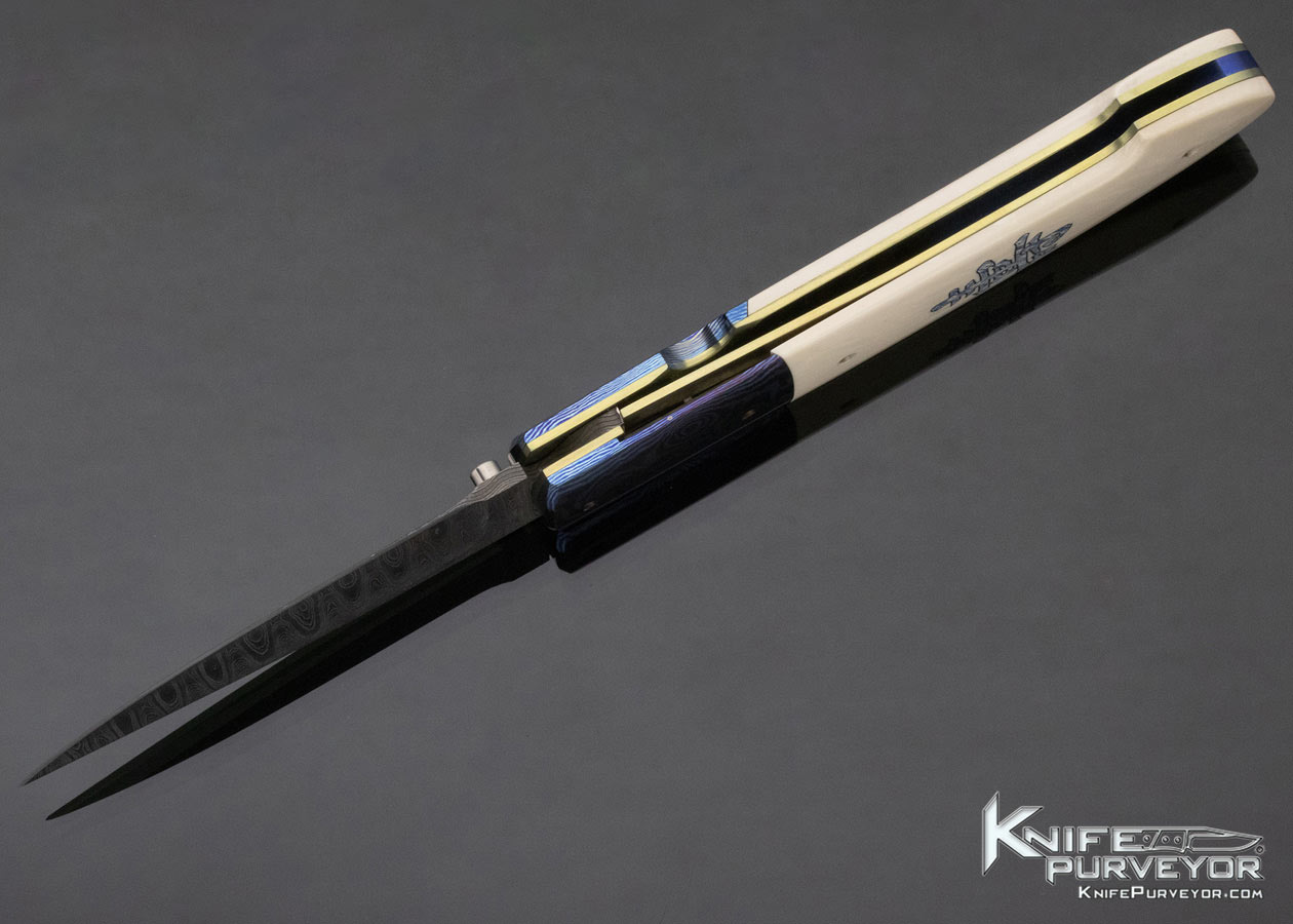 Stan Fujisaka Custom Knife "The Blue Dragon" Linerlock Scrimshawed by Linda Karst Stone Linerlock - Image 7