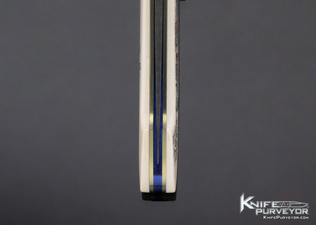 Stan Fujisaka Custom Knife "The Blue Dragon" Linerlock Scrimshawed by Linda Karst Stone Linerlock - Image 8