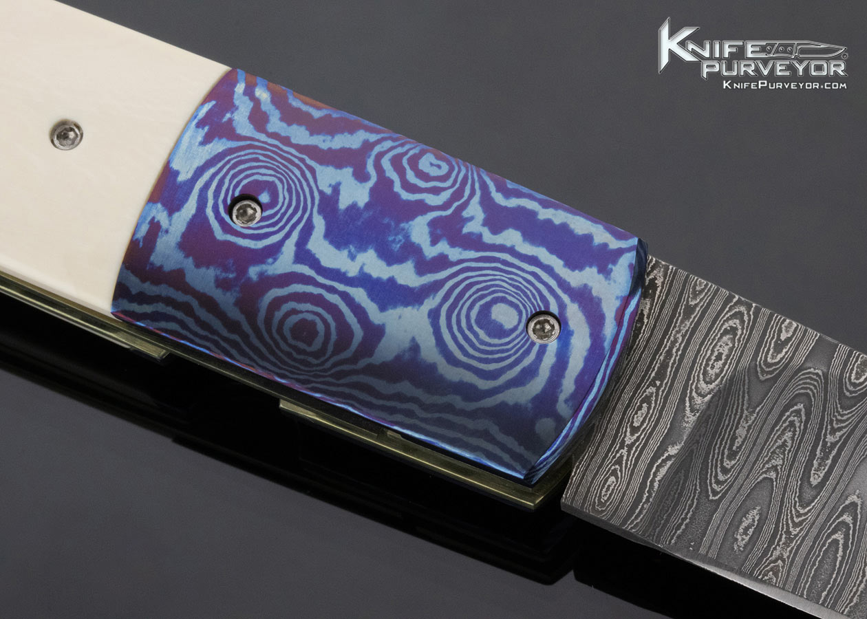 Stan Fujisaka Custom Knife "The Blue Dragon" Linerlock Scrimshawed by Linda Karst Stone Linerlock - Image 4