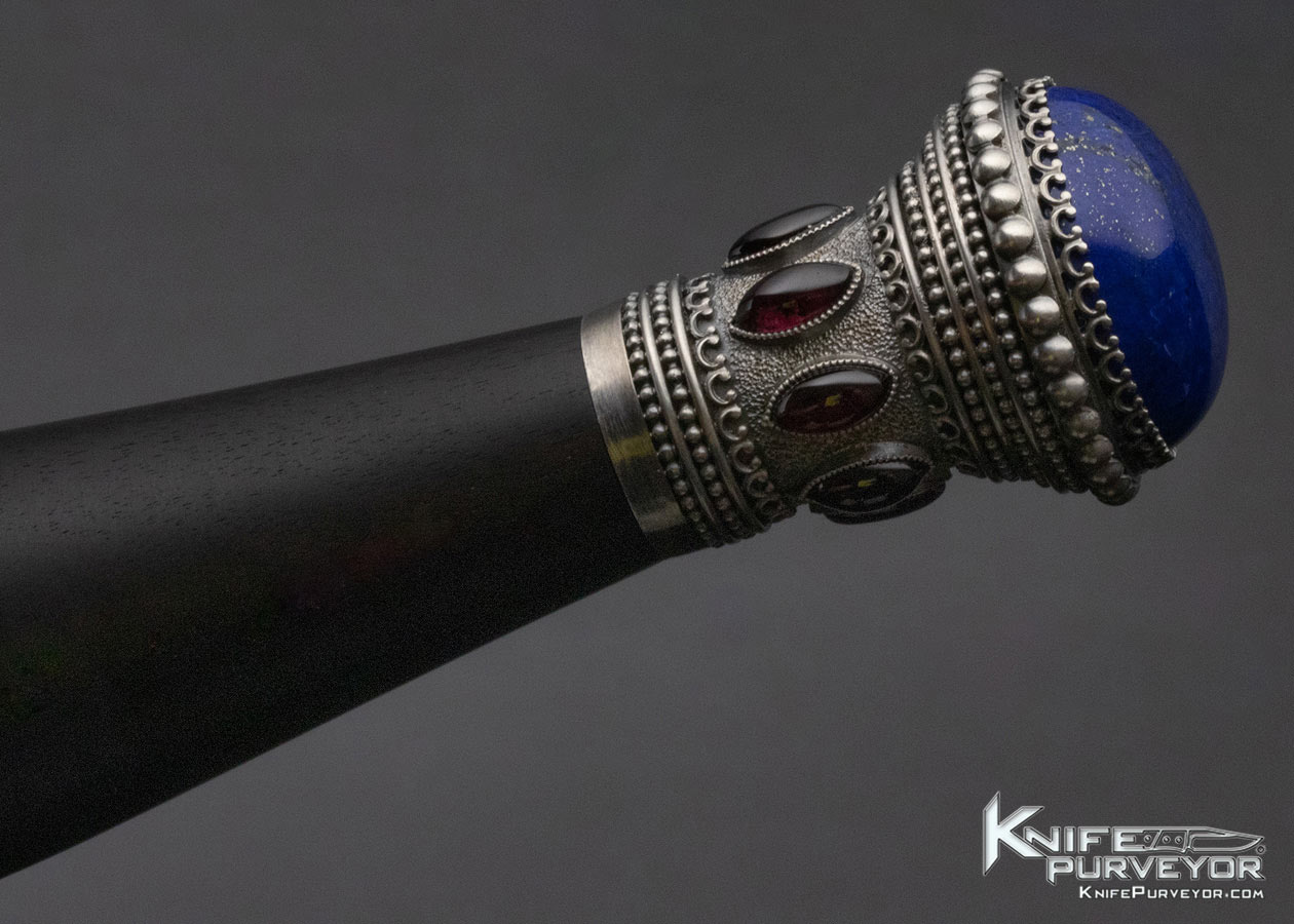 Valdimir Kolenko Custom Knife with Ebony Handle Bertie Rietveld Damascus Sterling Silver w 18 Kt. Gold Red Garnet and Lapis Wasp Blade Dagger - Image 5