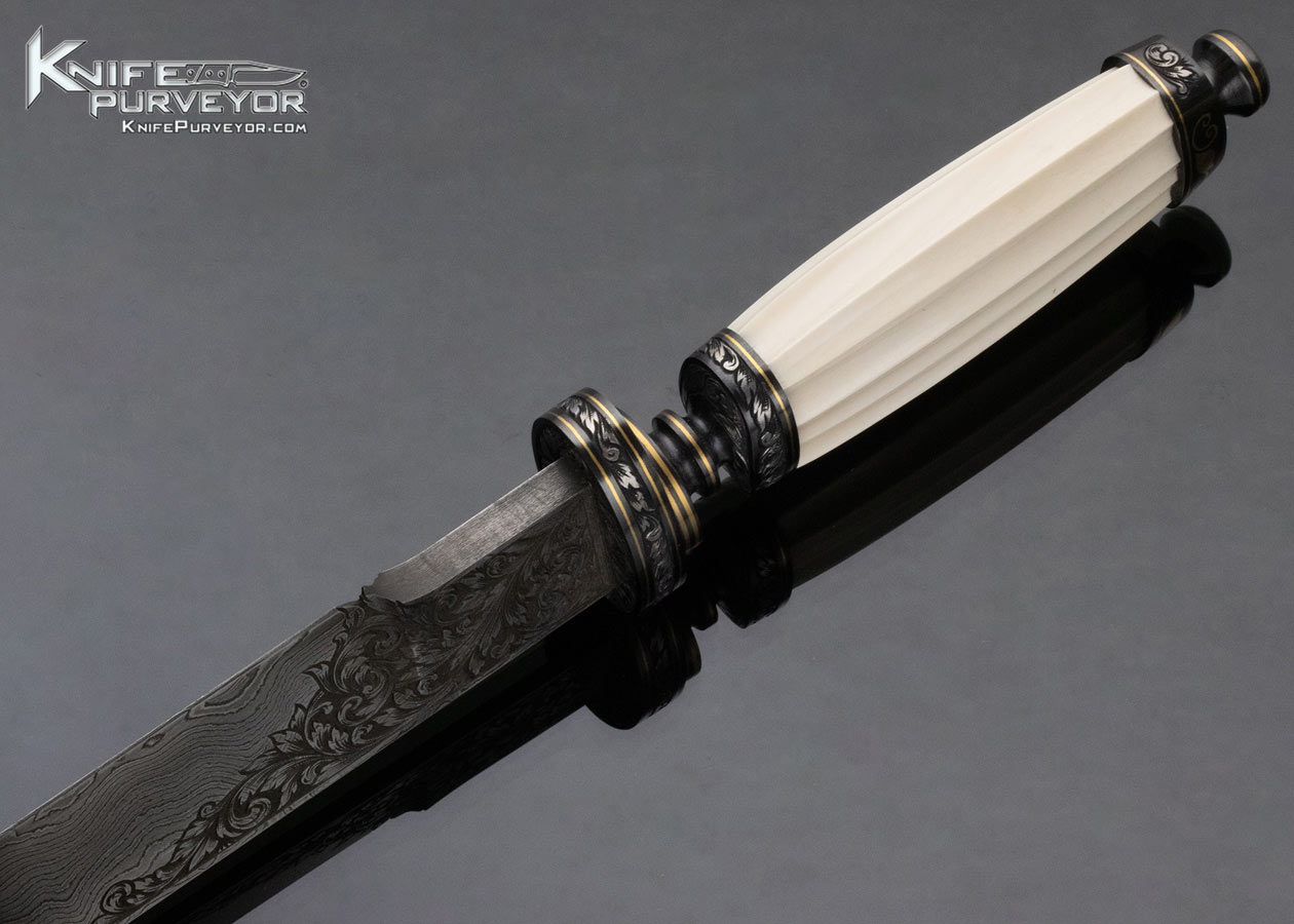 Ben Shostle Custom Knife Sole Authorship Engraved Fluted Damascus Bowie - Image 6