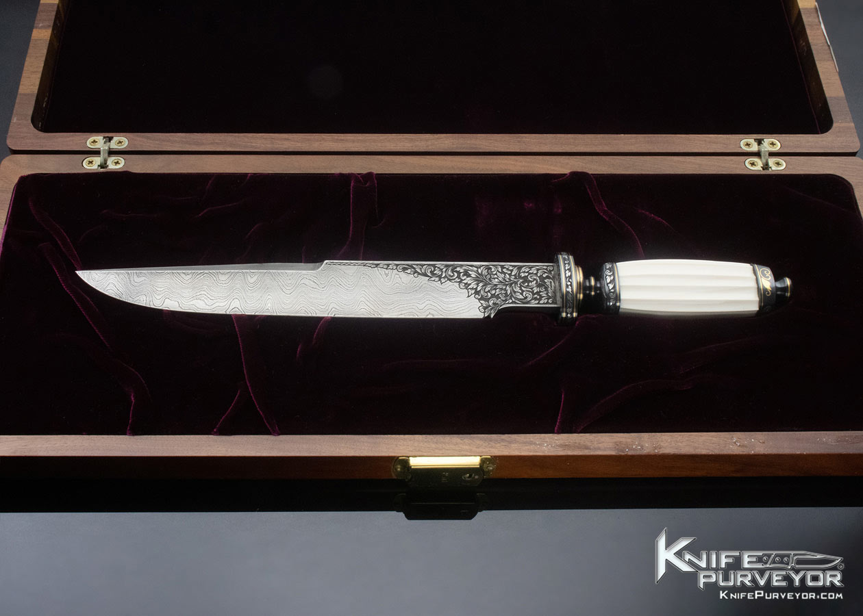 Ben Shostle Custom Knife Sole Authorship Engraved Fluted Damascus Bowie 12739