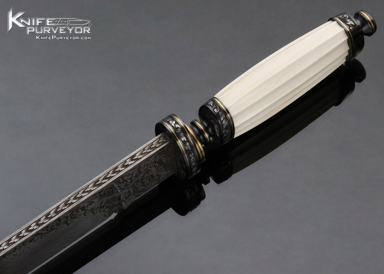 Ben Shostle Custom Knife Sole Authorship Engraved Fluted Damascus Bowie - Image 5