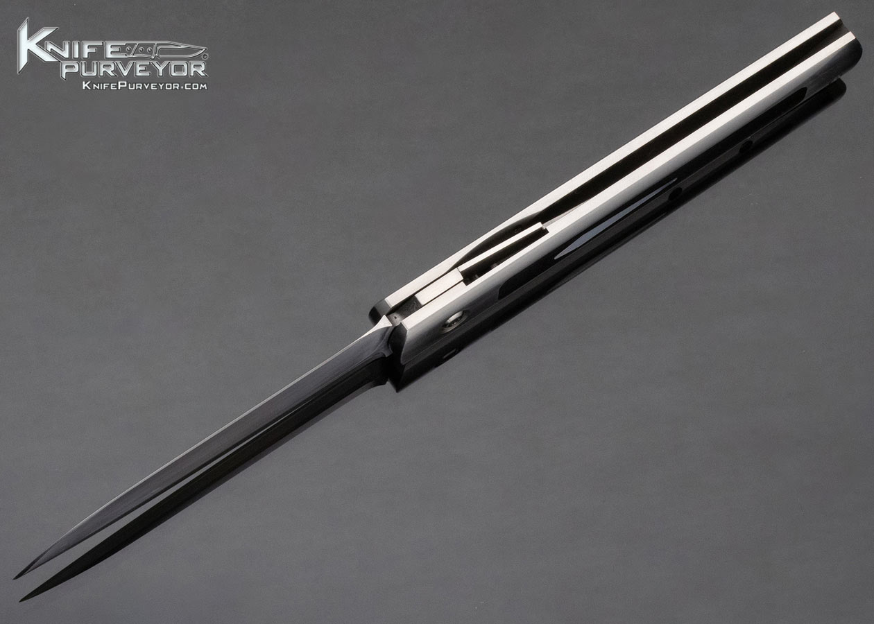 Jeff Harkins Custom Knife Automatic with Ebony and Mother of Pearl Scales UTIL-96 Pool Cue Knife Hidden Release Automatic - Image 7