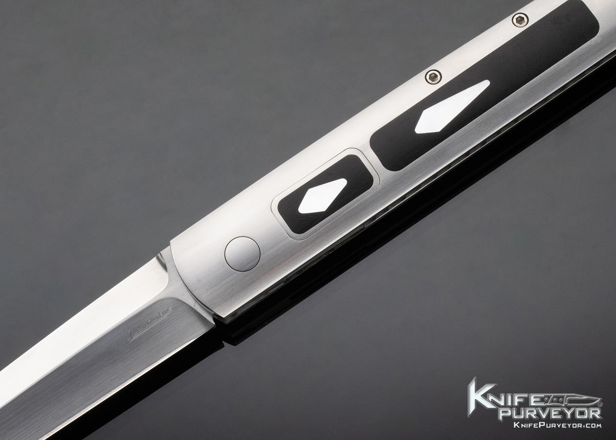 Jeff Harkins Custom Knife Automatic with Ebony and Mother of Pearl Scales UTIL-96 Pool Cue Knife Hidden Release Automatic - Image 2
