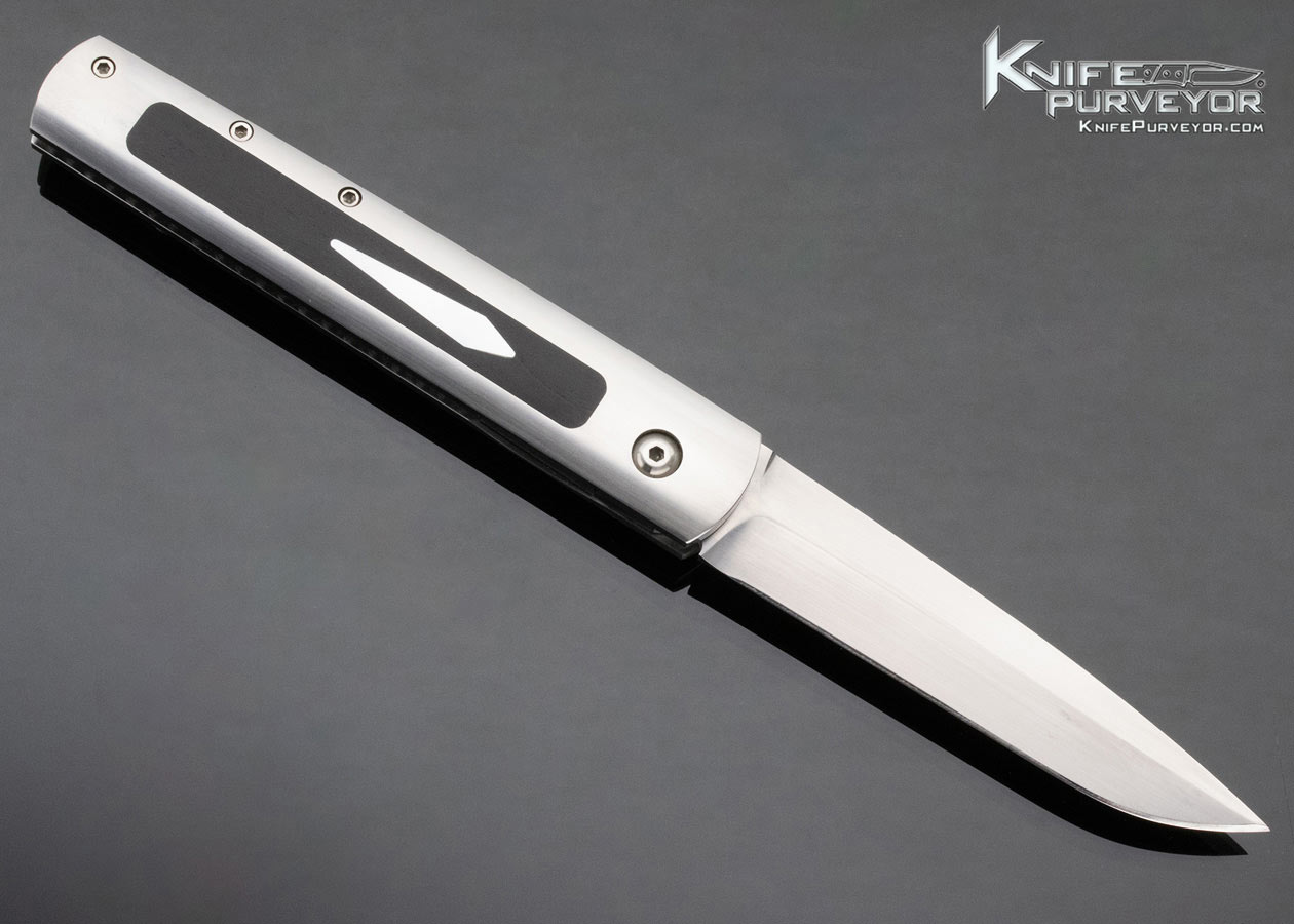 Jeff Harkins Custom Knife Automatic with Ebony and Mother of Pearl Scales UTIL-96 Pool Cue Knife Hidden Release Automatic - Image 4