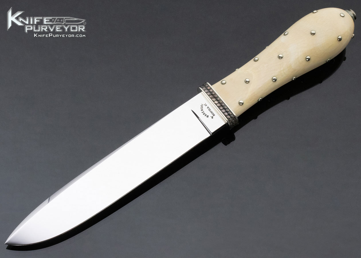 Buster-Warenski-Custom-Knife-Hand-Carved-32-Silver-Studded-Balls-San-Francisco-Bowie-12862-open 12862