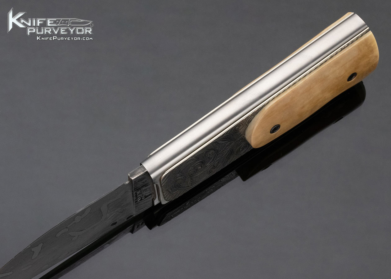 Gary Barnes Custom Knife Master Smith Damascus Engraved Mammoth Funny Folder - Image 7