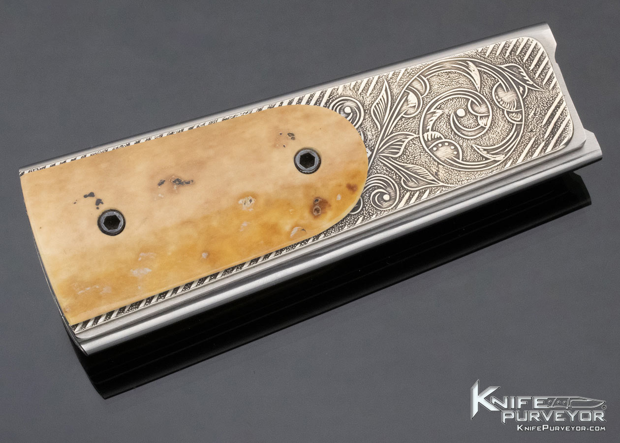 Gary Barnes Custom Knife Master Smith Damascus Engraved Mammoth Funny Folder - Image 5