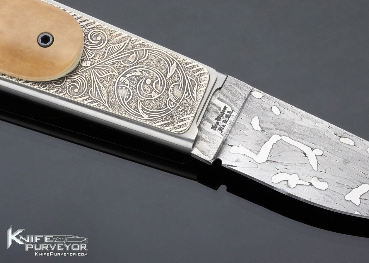 Gary Barnes Custom Knife Master Smith Damascus Engraved Mammoth Funny Folder - Image 4