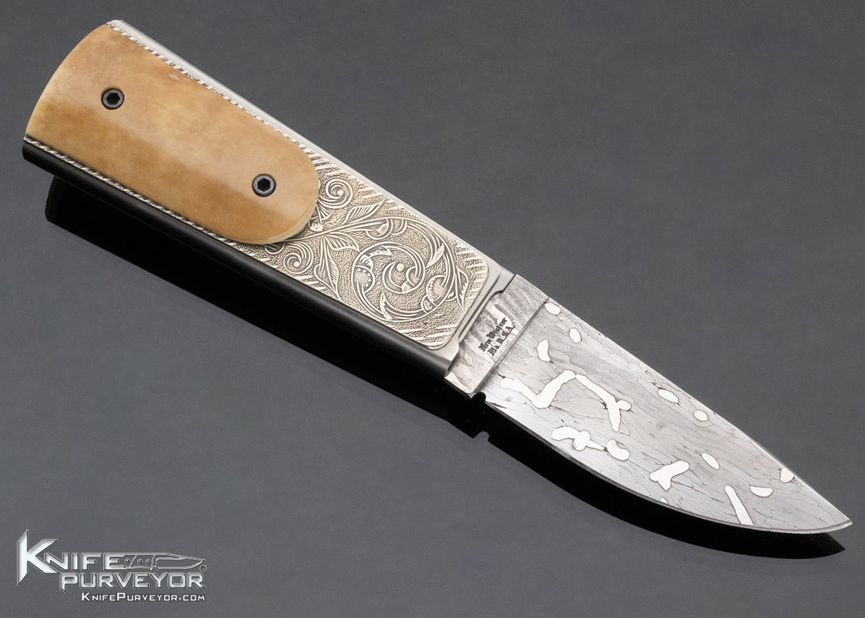 Gary Barnes Custom Knife Master Smith Damascus Engraved Mammoth Funny Folder - Image 3