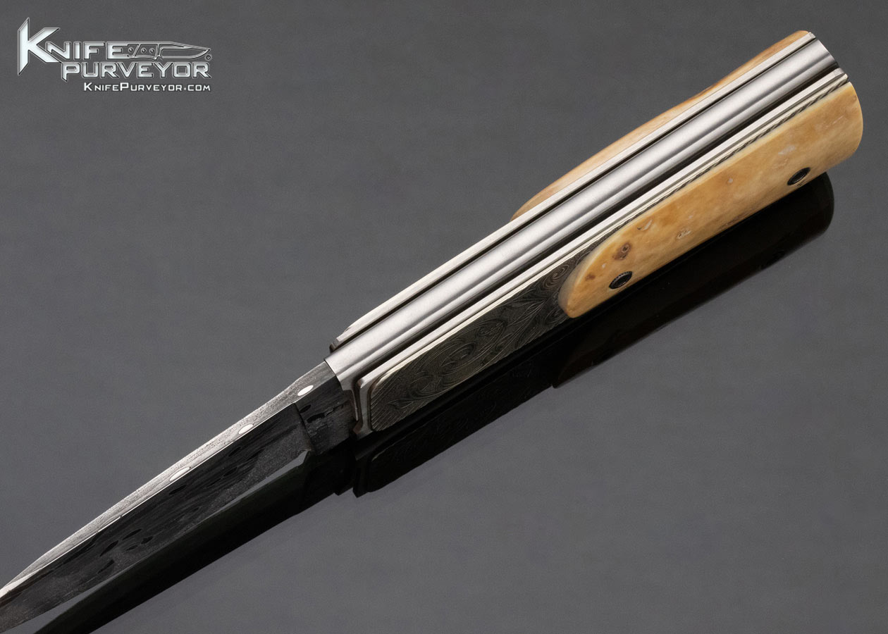 Gary Barnes Custom Knife Master Smith Damascus Engraved Mammoth Funny Folder - Image 6