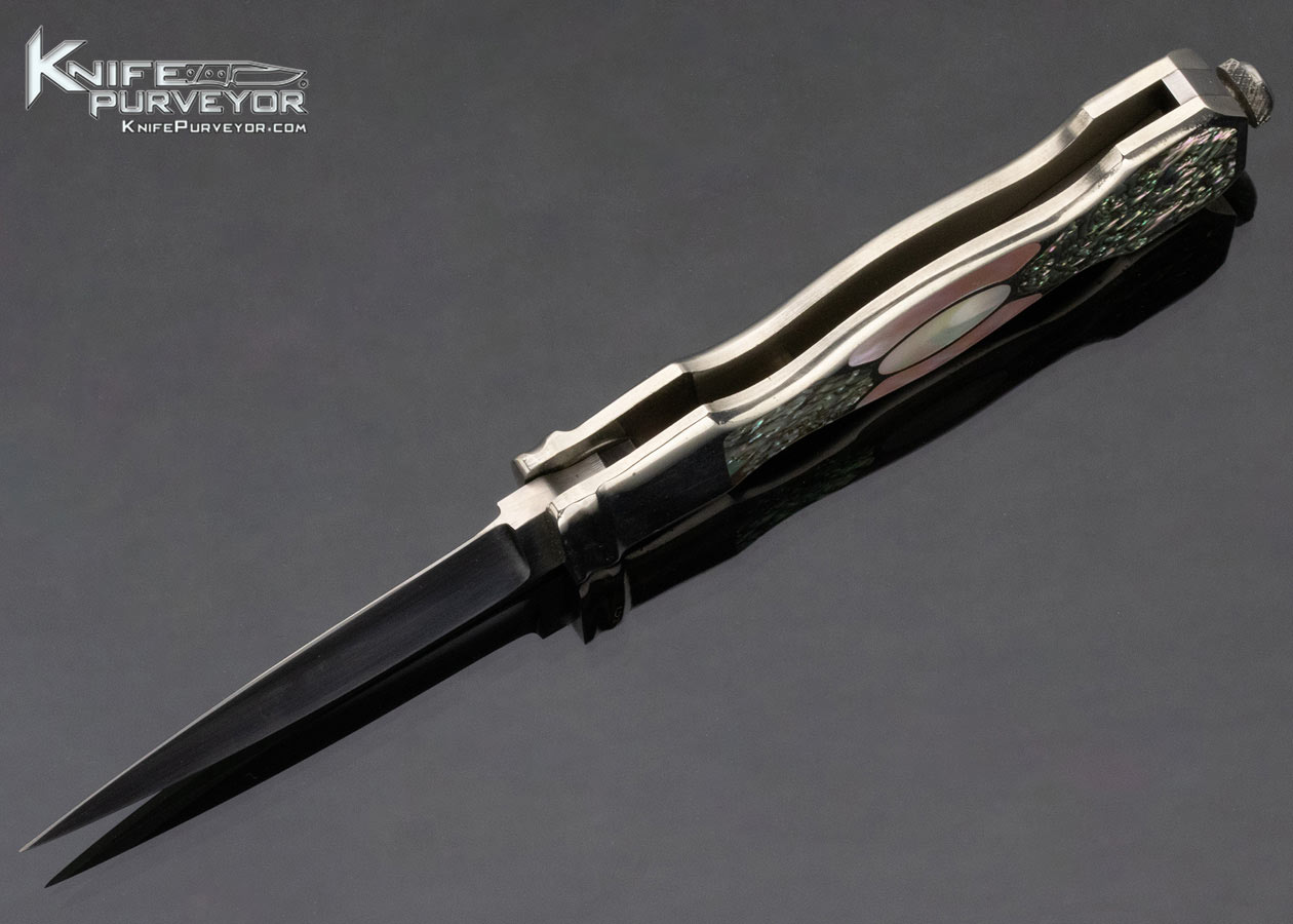 Jim Serven Custom Knife Abalone and Green Sea Snail Shell Interframe Finial Lock Dagger - Image 6