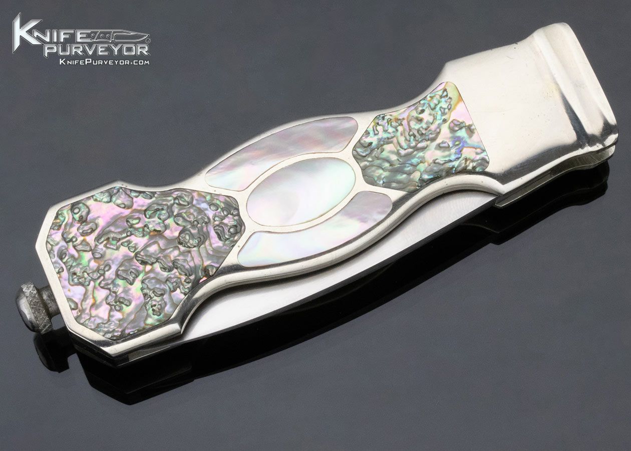 Jim Serven Custom Knife Abalone and Green Sea Snail Shell Interframe Finial Lock Dagger - Image 5