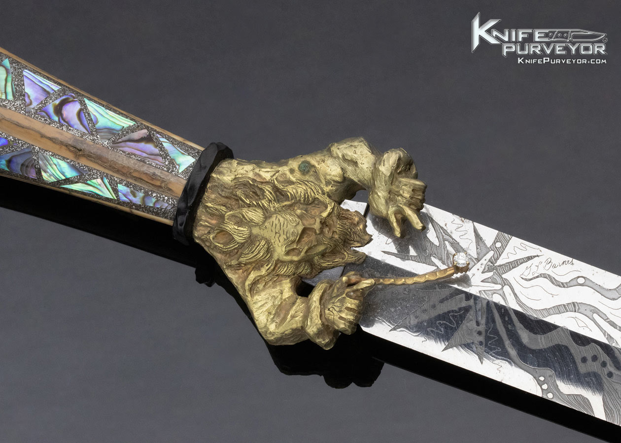 Gary Barnes Custom Knife Damascus and Abalone Carved Wizard Dagger - Image 3