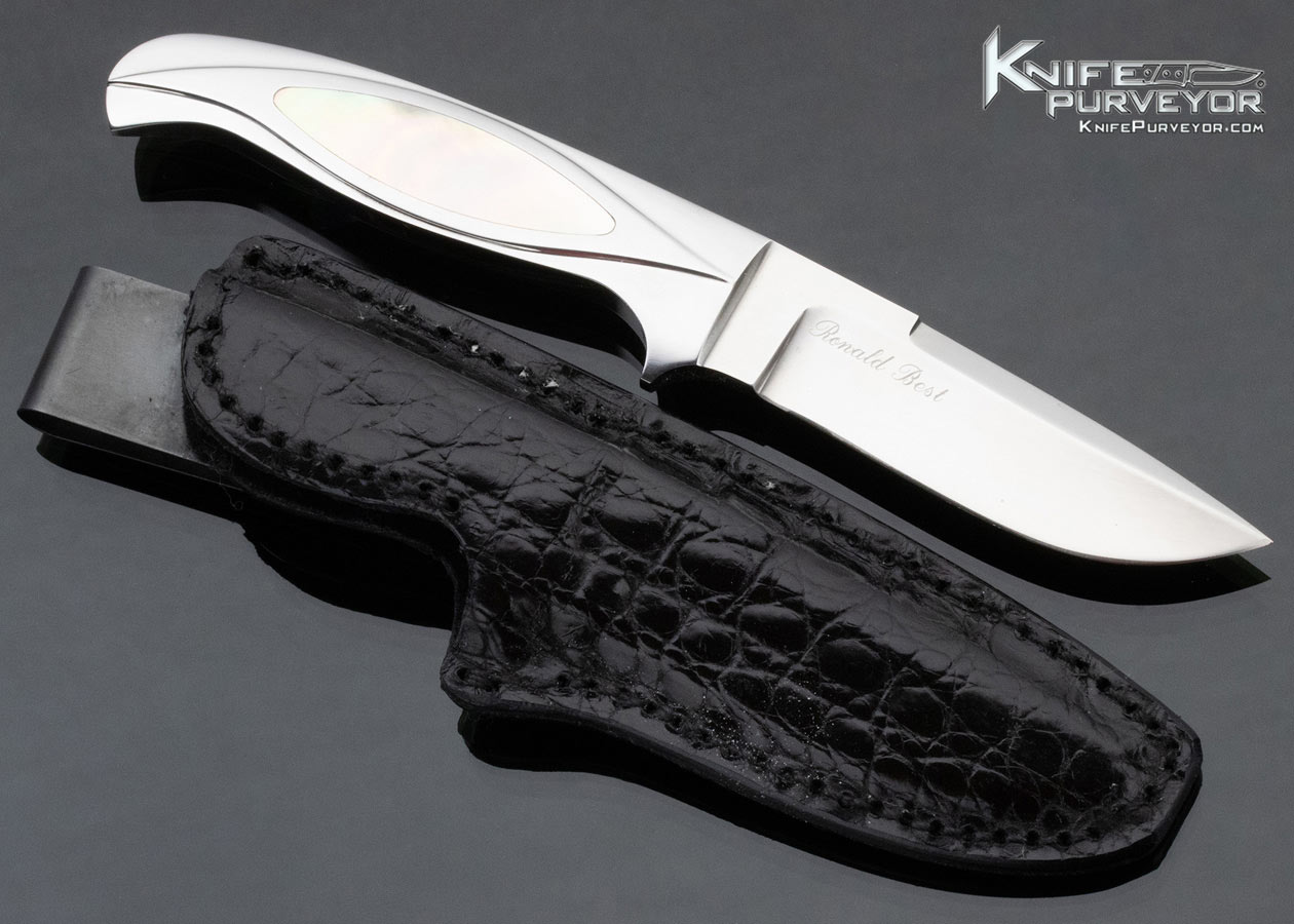 Ron Best Custom Knife Gold Lip Pearl Interframe Integral Fixed Blade - Image 4